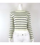  ドリーム Dream リブ ニット セーター ボーダー柄 クロップド 長袖 M オフ白 アイボリー 紺 ネイビー