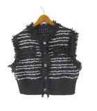 ローリーズファーム LOWRYS FARM ニット ベスト ラメ ボーダー フリンジ ボックスシルエット クロップド F グレー 白 ホワイト