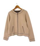  カーディガン ニット トロンプルイユニット だまし絵 ノーカラー 長袖 M キャメル ダークブラウン