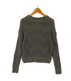 ジーユー GU クロシェ セーター ニット 畦編み 透かし編み 切替 コットン 長袖 S カーキ