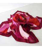 コーチ COACH スカーフ シルク ロゴ 総柄 ボルドー色 ピンク 赤 美品