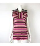 エムユースポーツ M・U SPORTS ミエコウエサコ Mieko Uesako ゴルフウエア フード パーカー プルオーバー ノースリーブ ハーフジップ ボーダー柄 M 42 ピンク エンジ