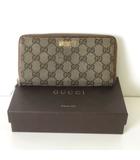 グッチ GUCCI 財布 ラウンドファスナー 長財布 GGキャンバス レザー ロゴ ベージュ 茶 ブラウン