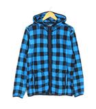 ユニクロ UNIQLO パーカー フリース ジップアップ ブロックチェック フード 長袖 L 青 ブルー 黒 ブラック