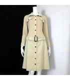  シャンブルーミックス SCHAMBLUEMIX シャツワンピース スウェット コーデュロイ 異素材 切替 ウエストベルト ひざ丈 コットン ストレッチ 長袖 M 38 ベージュ アイボリー