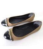 トリーバーチ TORY BURCH フラットパンプス バレエシューズ 本革レザー メタルロゴ 5.5 M 茶色 ブラウン 黒 22.5cm くつ 靴 シューズ