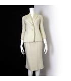 セットアップ スカートスーツ セレモニースーツ ツイード ツイル 7分袖 ジャケット ひざ丈 スカート M 2 ベージュ オフホワイト