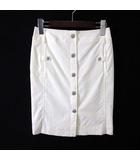 スカート タイト コーデュロイ ボタン装飾 ひざ丈 ストレッチ XS 36 オフ白 小さいサイズ