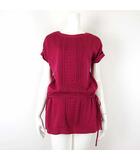 ミッシェルクラン MICHEL KLEIN ニット チュニック セーター ウール ケーブルニット 半袖 フレンチスリーブ ウエストリボン XS 34 マゼンタピンク 小さいサイズ 美品