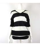 ドゥーズィエムクラス DEUXIEME CLASSE ニットカットソー サマーニット Vネック ボーダー柄 麻 リネン コットン リブ袖 ドルマン 半袖 F 白 ホワイト 黒 ブラック