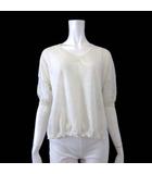 レコパン LES COPAINS イタリヤ製 ニット カットソー セーター 半袖 シフォン 麻 リネン Vネック L 40 杢 アイボリー 国内正規品