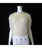 ジルスチュアート JILL STUART ニット セーター シャギー フェザーヤーン ビジュー付 半袖 5分袖 M アイボリー オフホワイト