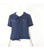 カーディガン ジャケット ドット 刺繍 シアー ショート丈 半袖 M ネイビーブルー