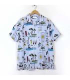 アーバンリサーチ URBAN RESEARCH OOPS ウップス RYUAMBE コラボ シャツ アロハシャツ オープンカラー 完売 ゴルフ サーフィン 総柄 半袖 M ライトブルー 水色 LA45-13A801 レア 希少