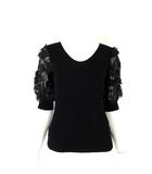 ビス ViS 前後 2WAY 3D 花柄 レース ニット プルオーバー トップス Vネック 5分袖 半袖 M 黒 ブラック