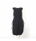 ワンピース チュニック ノースリーブ 麻 リネン ストレッチ S 紺 ネイビー