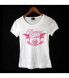 ディーゼル DIESEL Tシャツ カットソー ロゴ 刺繍 フリル スリーブ 半袖 XS 白 ホワイト ピンク 小さいサイズ 国内正規品