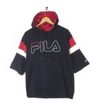 フィラ FILA スウェット パーカー 配色 ビッグ ロゴ フード 5分袖 半袖 M 紺 ネイビー ホワイト レッド
