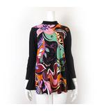 トクコプルミエヴォル TOKUKO 1er VOL チュニック カットソー フレア ペプラム ハイネック 長袖 フローラ 花柄 M 9 黒 ブラック ピンク ラベンダー オレンジ 美品