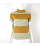 ビアンカマリア bianca maria ニット セーター ボーダー ハイネック 半袖 M 杢アイボリー 杢オレンジ