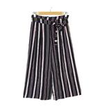 ザラ トラファルック ZARA Trafaluc パンツ ワイドパンツ イージー マルチストライプ柄 タック リボン 落ち感 とろみ ストレッチ M 紺 ネイビー 赤 レッド 白 ホワイト