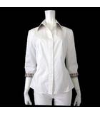 バーバリー ロンドン BURBERRY LONDON シャツ ブラウス 7分袖 5分袖 裏ノバチェック ホース ロゴ 刺繍 L 40 白 ホワイト ベージュ 国内正規品