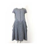 イオコムイオ io comme io センソユニコ Senso unico ワンピース ロング チュニック ヘンリーネック リネン 楊柳 ストレッチ ギンガムチェック 半袖 フレンチスリーブ M 38 グレー 紺 ネイビー 美品