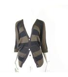 カーディガン ニット ボーダー 前後Vネック ドルマンスリーブ 7分袖 L カーキ グレー