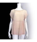 カットソー ブラウス ペプラム プルオーバー 絹 シルク ドッキング 半袖 L くすみピンク ベージュ 国内正規品