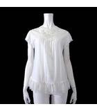 チュニック ブラウス プルオーバー フレンチスリーブ 半袖 フリル 花柄 レース 刺繍 チュール裾 M-L 白 ホワイト 美品