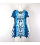 ヒロコビス HIROKO BIS チュニック ワンピース 半袖 グラデーション 総柄 サイド ドレープ L 11 ターコイズブルー 紺 ネイビー 白 ホワイト 美品