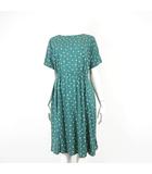 サマンサモスモス SM2 ワンピース 水玉 ドット柄 ボックスシルエット ウエストリボン 半袖 F グリーン ホワイト