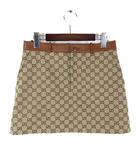 2023AW スカート GGキャンバス ミニスカート 本革 ラムレザー トリム 743867 Z8AV6 Mini skirt M 40 ブラウン ベージュ 国内正規品 美品 ■TY