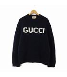 2023AW ニット セーター インタルシア ロゴ ウール INTARSIA KNIT LOGO WOOL JUMPER 761539 XKDK4 長袖 M 紺 ネイビー 白 ホワイト 国内正規品 ■TY