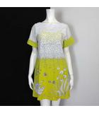 チュニック ワンピース カットソー マリン柄 総柄 切替 配色 コットン ロールアップ袖 半袖 M マルチカラー