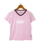 Tシャツ トリム リンガー カットソー ロゴ 刺繍 Vネック 配色 コットン 半袖 M くすみピンク 紫 パープル 白 ホワイト