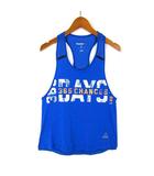 リーボック Reebok タンクトップ カットソー メッシュ 切替 レズミルズ ロゴ ヴィンテージ プリント ストレッチ S 青 ブルー オフ白 オレンジ スポーツウエア