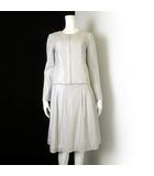 スカートスーツ セットアップ セレモニー ノーカラー ジップアップ ジャケット ひざ丈 スカート L 3 ライトグレー ベージュ