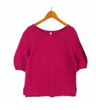 3D コットン クルーネック セーター ニット ラウンドネック ボリューム袖 5分袖 半袖 M ラズベリーピンク