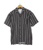  タイムリーワーニング TIMELY WARNING シャツ マルチストライプ オープンカラー 落ち感 半袖 M 黒 ブラック 白 ホワイト ボルドー 美品