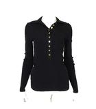 グッチ GUCCI 2023AW ファインリブ ポロシャツ エクストラファイン ニット ポロトップ 697673 XKCAJ 長袖 GGボタン XL 黒 ブラック 国内正規品 美品