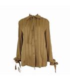 2022SS シャツ ブラウス 絹 シルク 100% GG 総柄 691806 ZAIVA リボン ボウタイ パフスリーブ 長袖 M 40 キャメル ブラウン 茶色 国内正規品 美品