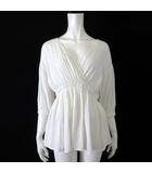 ブラウス プルオーバー カシュクール ペプラム リネン シアー シフォン 切替 7分袖 M オフ白