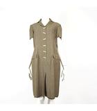 イタリア製 シャツワンピース リネン サマーウール オープンカラー ひざ丈 半袖 M ブラウンベージュ 国内正規品