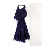 マフラー フリンジマフラー ケーブル編み ウール 紫色 パープル