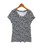 カットソー Tシャツ 総柄 落ち感 とろみ ストレッチ 半袖 M 黒 ブラック オフ白