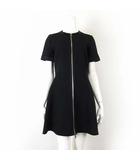 グッチ GUCCI 2022AW ワンピース フレア ウール シルク クレープドレス インターロッキング GG フロントジップ 697441 ZAJG6 半袖 M 42 黒 ブラック 国内正規品 タグ付 美品