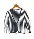 ナラカミーチェ NARA CAMICIE カーディガン ニット ボーダー ショート丈 パフスリーブ 7分袖 M 2 紺 ネイビー 白 ホワイト