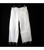 ホワイト デニムパンツ ジーンズ ワイド ストレート カットオフ フリンジ ストレッチ 29 白 ホワイト