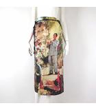 アニエスベー agnes b. 希少 ヴィンテージ フランス製 スカート ラップスカート ロングスカート ウール 文化大革命 毛沢東 プロパガンダ 転写プリント F ベージュ 赤 ブラウン 激レア 国内正規品